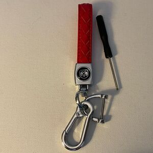 Dodge Logo Key Fob Keychain in Red Leather NWT